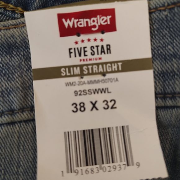 New With Tags Wrangler Five Star Slim Straight Leg 38 x 32 - Picture 6 of 7